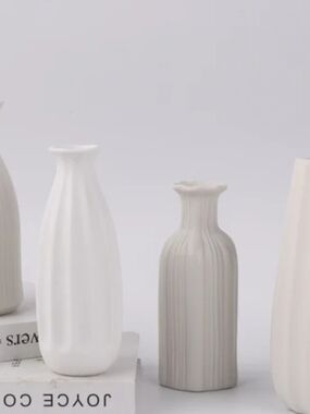 2pc Handmade Minimalist White Ceramic Bud Vase - Neutral Home Accent